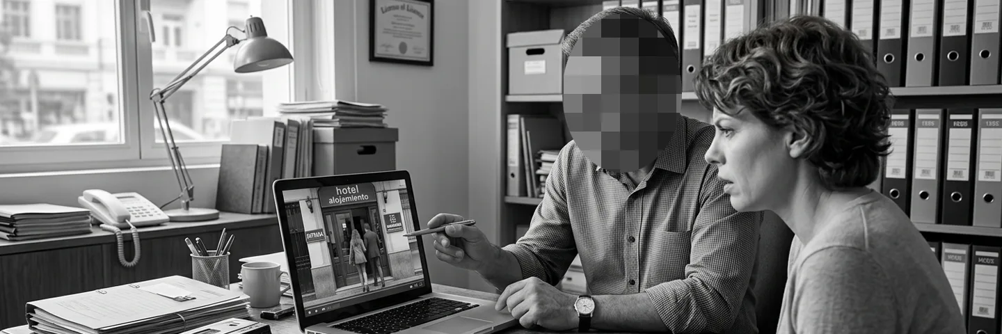 Detective privado entregando un informe confidencial con pruebas al cliente en una reunión privada