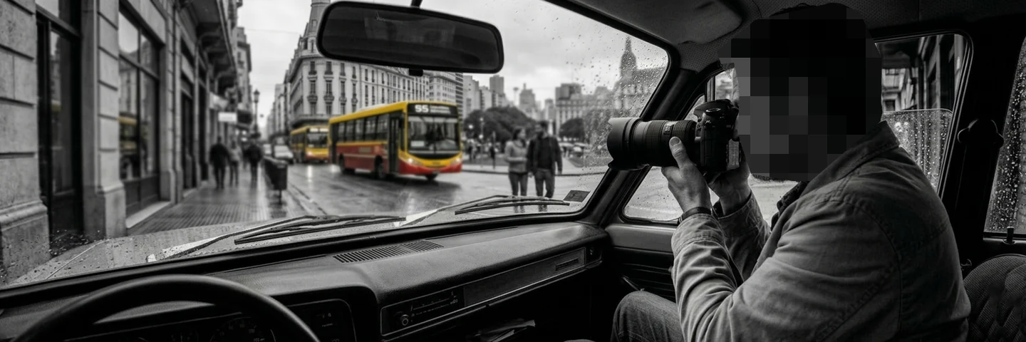 Detective privado realizando un seguimiento en la zona costera de Mar del Plata durante operativo de campo