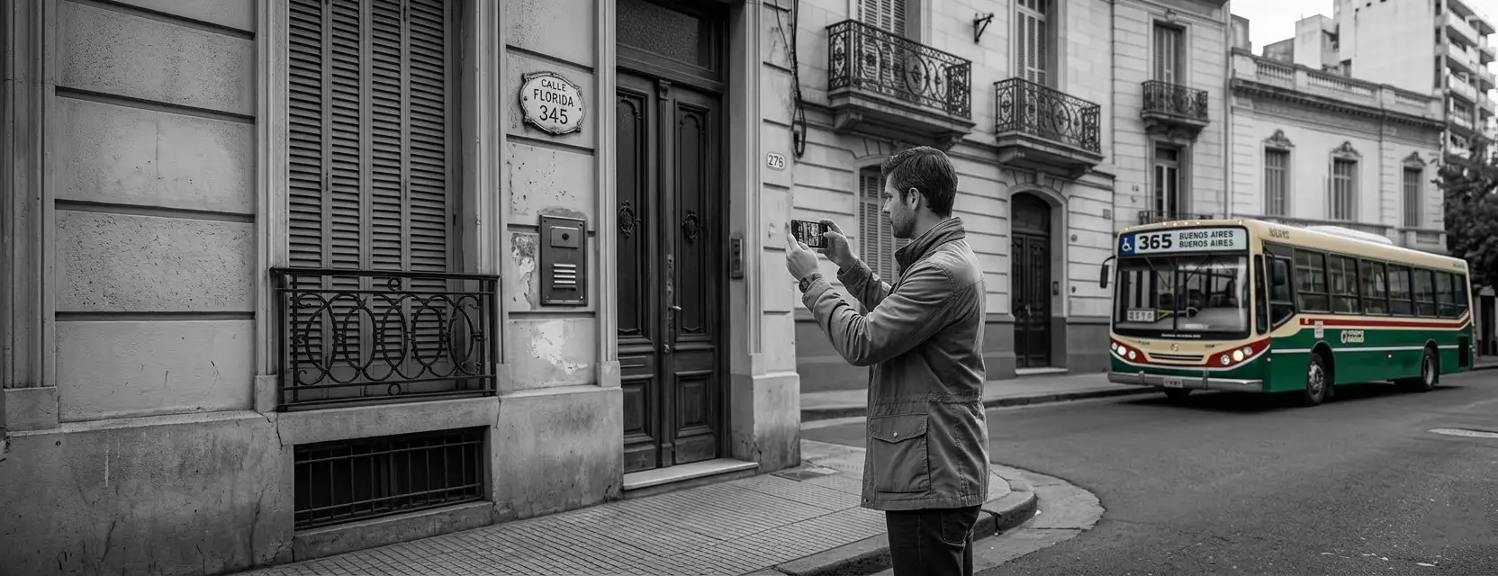 Investigador privado verificando el domicilio actual de un deudor en campo en Buenos Aires